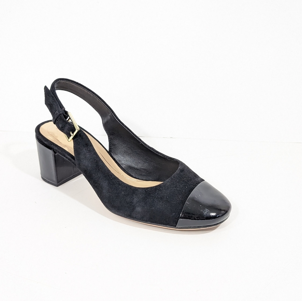 Clarks Black Pumps sz 6.5 Women Cap Toe Heels Business work Leather Shoes